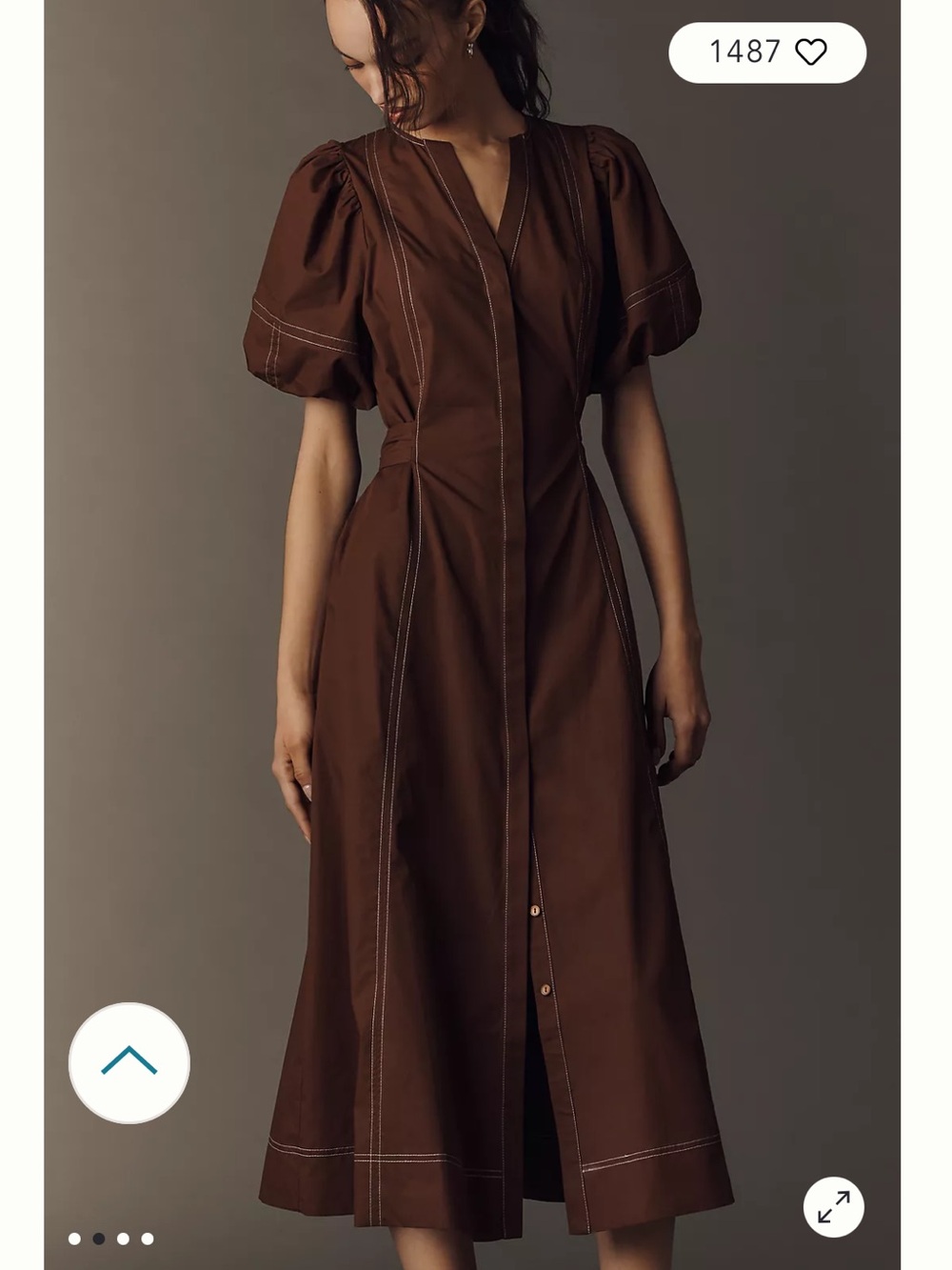 Anthropologie Exquise Stitched Puff-Sleeve Midi Dress
